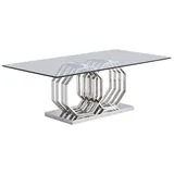 Casa Padrino Luxus Esstisch Silber 220 x 120 x H. 75 cm - Rechteckiger Metall Esszimmertisch mit Glasplatte - Esszimmer Möbel - Luxus Möbel