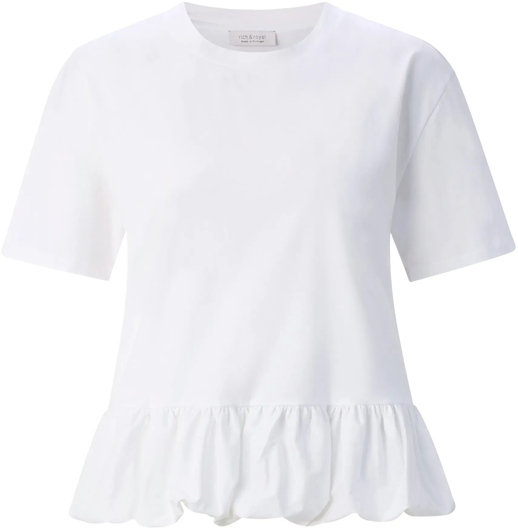 T-Shirt RICHROYAL, Damen, Gr. XL, weiß, Single Jersey, Obermaterial: 100% Baumwolle, unifarben, Basic normal, Rundhals, Shirts T-Shirt, mit tollem Volant, aus reiner Baumwolle