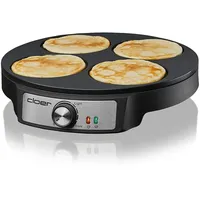 Cloer 6625 Pancake Maker, Mini Pancakes, für 4 kleine Pfannkuchen je 11 cm Ø, 1200 W, Antihaftbeschichtung, inkl. Pfannkuchen-Wender, schwarz