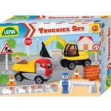 Simm Spielwaren GmbH LENA® Truckies Set Baustelle, Kipper, Bagger und Zubehör, 17-teilig