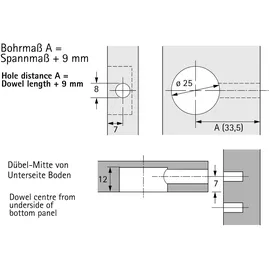 Hettich Exzent.Verbindungsbeschl. Bohr, Durchmesser 25x12mm Rastex 25 13116