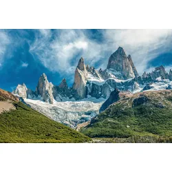 Fototapete PAPERMOON "GEBIRGE-PATAGONIEN BLUMEN BERGE WIESE SONNE WALD FLUSS", bunt, B:3,50m L:2,60m, Vlies, Tapeten