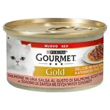 Gourmet Gold Delizie in Sauce, Nassfutter für Katzen mit Lachs, 85 g