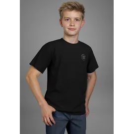 H.I.S. T-Shirt H.I.S "2er Pack Shirt mit Logoprint für Jungen", Jungen, Gr. 140/146, schwarz (schwarz, weiß), Single Jersey, Obermaterial: 100% Baumwolle, unifarben, Basic hüftlang, Rundhals, Shirts T-Shirt, Für TEENS. 2er Pack T-Shirts