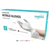 EUROPAPA EUROPAPA® 100x Nitrilhandschuhe Box Einweghandschuhe, Einmalhandschuhe, Untersuchungshandschuhe, Nitril Handschuhe, puderfrei, ohne Latex, unsteril, latexfrei, disposible gloves (M, Weiß)