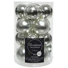 Fizzco Mini-Glaskugeln, Glanz/matt, 35 mm, 16 Kugeln/Dose, Farbe: Silber