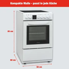 Telefunken Standherd mit Glaskeramik-Kochfeld Elektroherd freistehend 50 cm breit Herd | weiß/schwarz