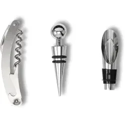 Zeller Wein-Set, 3-teilig, Bestehend aus Wein Stopfen, -Ausgießvorrichtung und -Flaschenöffner, 1 Set
