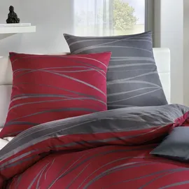 Traumschlaf Biber Bettwäsche Motion rubin 200x220 cm + 2x 80x80 cm - rot;grau