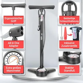 HEIMwert Premium Fahrrad Luftpumpe für alle Ventile, hochpräzises Manometer, komfortable 12 bar Universal Standpumpe Fahrrad – Luftpumpe Fahrra...