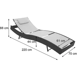Mendler Savannah Relaxliege 220 x 70 x 88 cm anthrazit/grau