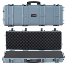 Vevor Waffenkoffer mit Hartschale für Langwaffen, abschließbarer Gewehrkoffer mit vorgeschnittenen Schaumstoffen, Langwaffenkoffer Waffenaufbewahrung rollbar IP67 wasserfest, 1380x385x165 mm Grau