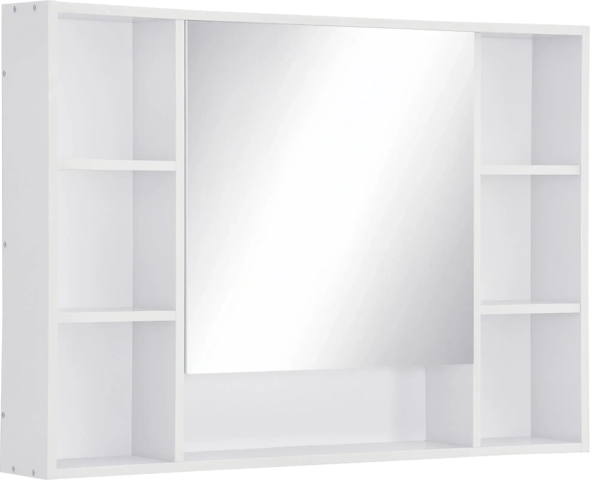 kleankin Badezimmer Spiegelschrank Wandschrank Badezimmerspiegel Badmöbel Mehrzweckschrank mit 7 offenen Ablagen MDF+Glas Weiß 100 x 15 x 70 cm   Aosom