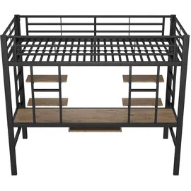 XDOVET Hochbett mit Schreibtisch und zwei Bücherregalen 90 x 200 cm MDF schwarz