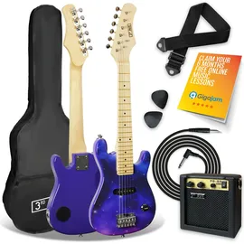 3rd Avenue 1/4-Größe E-Gitarren-Set für Anfänger - 5W tragbarer Verstärker, Kabel, Tasche, Plektren und Gurt - Lila Galaxy