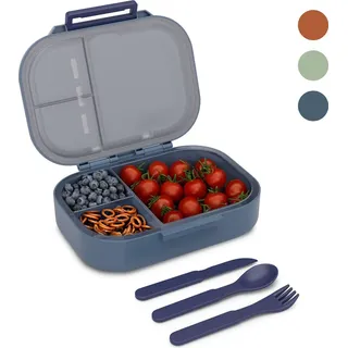 Klarstein schmatzfatz Brotdose – BPA-Freie Bento-Box Für Kinder, 3 Fächer, Spülmaschinenfest, Inkl. Besteck, Snackbox Mit Fächern, Porzellanblau, Langlebig Und Leicht, Perfekt Für Kindergarten Und Reisen