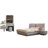 JV Möbel Modernes Schlafzimmer Set 4tlg. Bett, Schminktisch Nachttische Beige Modern