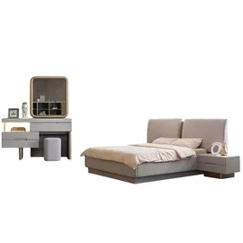 JV Möbel Modernes Schlafzimmer Set 4tlg. Bett, Schminktisch Nachttische Beige Modern