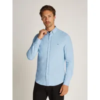 Tommy Hilfiger Businesshemd "PERFORMANCE OXF PIQUE SF SHIRT", Herren, Gr. L, N-Gr, blau (breezy blau), Piquu00e9, Obermaterial: 56% Baumwolle, 44% Polyester, unifarben, casual, slim fit hüftlang, Langarm 1-Knopf-Manschette, Hemden, mit Logostickerei