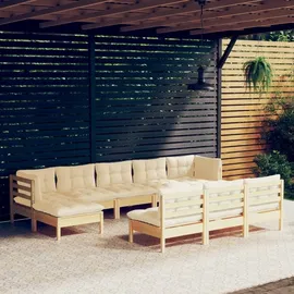 vidaXL Garten-Lounge-Set 10-tlg. creme Kiefernholz