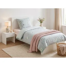 Beliani Evergreen Floral Hellblau 135 x 200 cm + 80 x 80 cm
