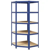 vidaXL Eckregal mit 5 Böden Blau Stahl & Holzwerkstoff