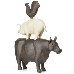 Moritz Deko-Figur Kuh Schwein und Hahn stehen aufeinander aus Polyresin Dekorations Idee Standdeko Tierwelt Statue Skulptur