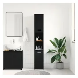 vidaXL Badschrank Schwarz Eichen-Optik 30x30x183,5 cm Holzwerkstoff