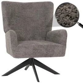Mendler Lounge-Sessel HWC-N65, Cocktailsessel Polstersessel Relaxsessel, drehbar, Stoff/Textil Chenille Metall ~ dunkelgrau