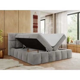 MKS Meble Boxspringbett, Doppelbett NIRA mit dekorativem Kopfteil, Multipocket-Matratze und Topper, Polsterbett mit Bettkästen - 180 x 200 cm - H3... - Grau