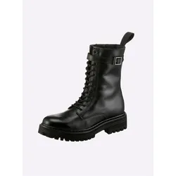 Schnürstiefelette HEINE, Damen, Gr. 38, schwarz, Leder, Glattleder, Glattleder, modisch, Schuhe