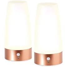 Lunartec 2 LED-Tischlampen mit PIR-Bewegungs-Sensor, Batteriebetrieb, warmweiß