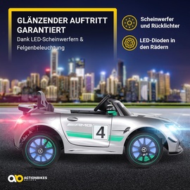 Actionbikes Motors Kinder-Elektroauto Mercedes AMG GT4, Sport-Edition, Lowrider-Funktion, LED, Soft-Start, EVA-Reifen (Schwarz)