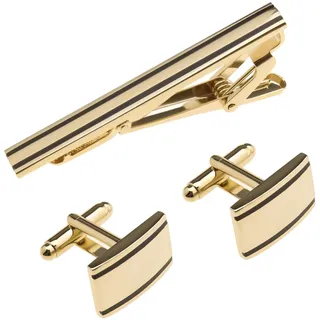 YINETTECH 3er Set Herren Krawattenklammer und Manschettenknöpfe Set Business Hemden Krawattenklammer Krawattenklammer Geschenk für Hochzeit Party Geschäftstreffen Vatertag Valentinstag Gold - 50x6mm,19x13mm
