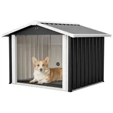 BlingBin Hundehütte Metall Hundehaus mit Satteldach Hundehöhle Rasenmäher Garage, Katzenhaus Mähroboter Dach für Garten Draußen grau