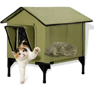 Großes Katzenhaus für den Außenbereich, erhöhtes wasserdichtes isoliertes Katzenhütte für draußen, Winterhaus für Indoor-Outdoor-Katzen und kleine Hunde, wilder Katzenunterstand für mehrere Katzen