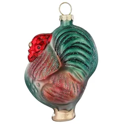 Christbaumschmuck Glas 8cm Hahn Figur Handbemalt Weihnachtsbaum Anhänger Weihnachten Christbaumanhänger Weihnachtsbaumschmuck Bauernhof Tiere Grün Rot