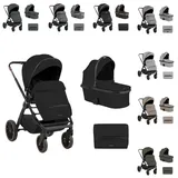 KIKKABOO Kinderwagen Tiffany 2 in 1 Babywanne, Sportsitz, Wickeltasche, PU-Räder black