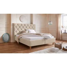 Home Affaire Polsterbett HOME AFFAIRE "Sunley 140", beige, B:203cm L:210cm, Struktur (100% Polyester);Samtstoff (100% Polyester), Betten, Polsterbett, Kreuzsteppung, Kopfteilhöhe 142 cm, ohne oder mit Matratze/Lattenrost