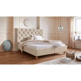 Home Affaire Polsterbett HOME AFFAIRE "Sunley 140", beige, B:203cm L:210cm, Struktur (100% Polyester);Samtstoff (100% Polyester), Betten, Polsterbett, Kreuzsteppung, Kopfteilhöhe 142 cm, ohne oder mit Matratze/Lattenrost