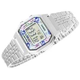 Casio LA680WA-2C Women's Vintage Floral Dial Alarm Chronograph Digital Watch - Silber/Rosa/Violett