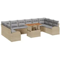 VidaXL 11-teiliges Garten-Esszimmer-Set mit Kissen Beiges Polyrattan Akazie