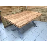Esstisch Eiche Massiv durchg. Lamelle 180x100cm Metallfüße X-Gestell Edelstahlf.