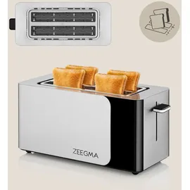Zeegma TOSTEE SMART 4-Scheiben-Edelstahl-Brottoaster, Brötchenhalter, 1500 W, Auftauen, & Stoppen, Krümelfach, Touchpanel, Timer, 6 Stufen