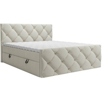 Carryhome Boxbett, Creme, Textil, H3, Höhe ca. 20 cm, 160x200 cm, Bettkasten, gepolstertes Kopfteil, Topper durchgehend, in verschiedenen Größen erhältlich, Schlafzimmer, Betten, Boxspringbetten