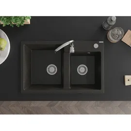Mexen Tomas 2-Becken links Granit Schwarz/Gold metallisch Handbetätigung 800 x 500 mm