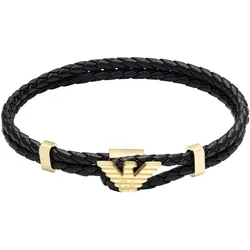 Lederarmband EMPORIO ARMANI "Schmuck Geschenk Edelstahl, Leder", gelbgoldfarben, schwarz, Armbänder, Damen, 21cm, Edelstahl Leder, Edelstahl, Leder, Lederarmband