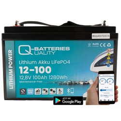 Q-Batteries Lithium Akku 12-100 12,8V 100Ah 1280Wh LiFePO4 Batterie mit Bluetoot...