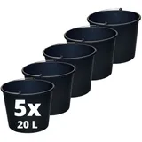 STELLA GREEN 5X Baueimer 20L - Eimer - Mörtelkübel rund 20 Liter - Tragbarkeit - aus Robustem Flexiblem Kunststoff - Kübel - Widerstandsfähig Gegen Mechanische Beschädigungen - Ø 37cm Höhe 27cm
