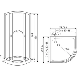 KERRA Leo Runddusche mit Schiebetür 90 x 198 cm transparent/weiß 4mm ESG Sicherheitsglas